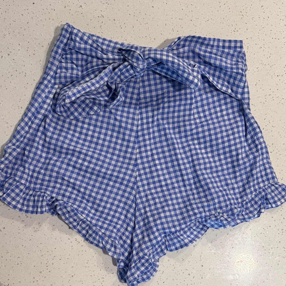 H&M Blue Checkered High Waist Shorts